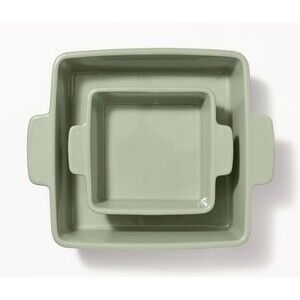 Figmint 2pc Square Stoneware Baking Dish Set Sage Green Oven Safe New